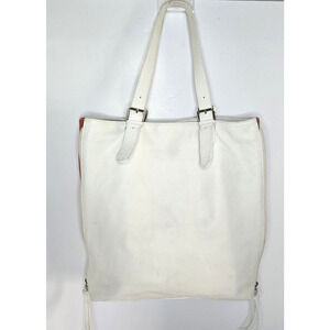 Maurizio Taiuti Large White/Orange Leather Satchel Tote Expandable Handbag Italy